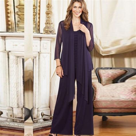 2015 Plus Size Mother Of The Bride Pant Suits With Jacket Purple