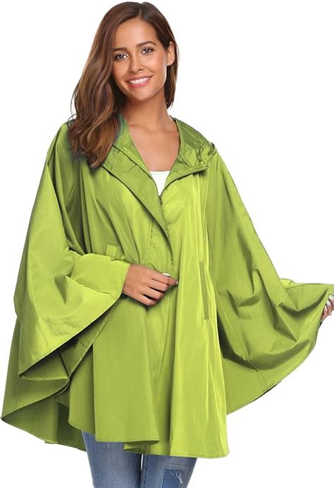 Soteer Womens Rain Poncho Batwing Sleeved Hooded Raincoat