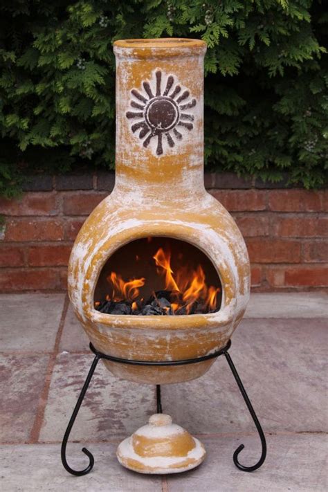 A fireplace makes a home. Rustic Clay Chimenea Yellow Mexican Clay Chimenea Chiminea Patio Heater Fire Pit | eBay