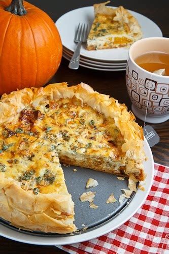 Roasted Pumpkin Quiche With Caramelized Onions Gorgonzola And Sage