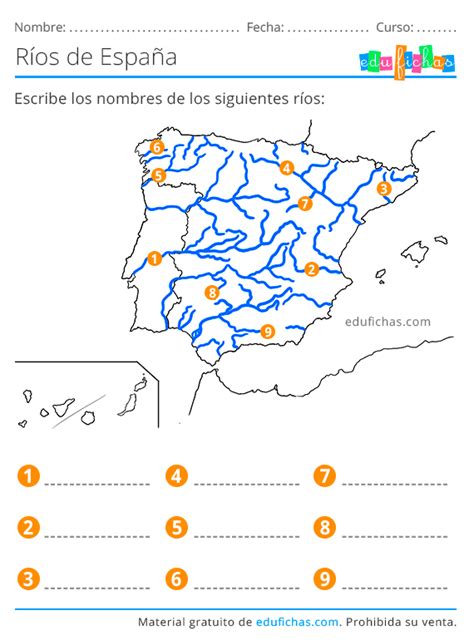 Ríos De España Mapas Para Imprimir Ejercicios Gratis En Pdf