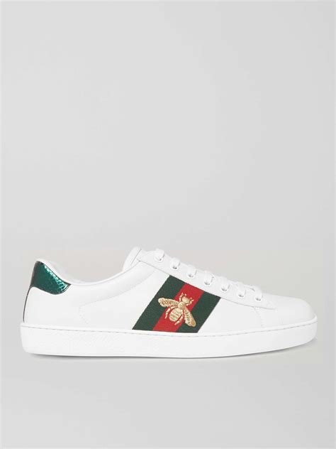 White Ace Faux Watersnake Trimmed Embroidered Leather Sneakers Gucci