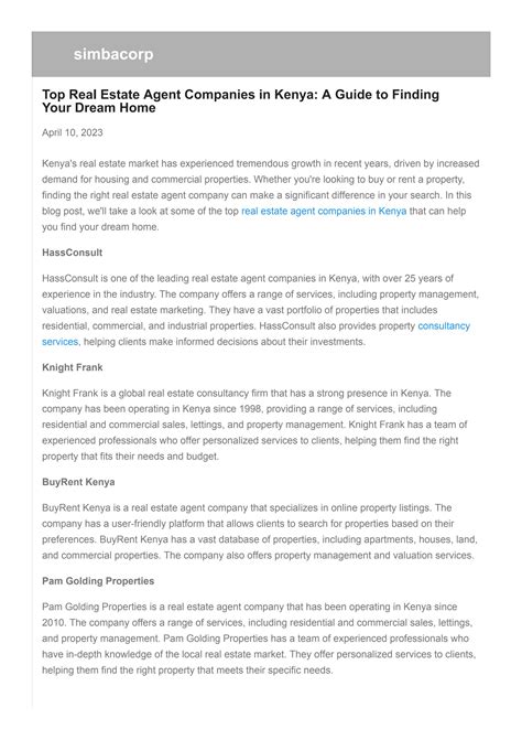 Top Real Estate Agent Companies in Kenya: A Guide to Finding Your Dream