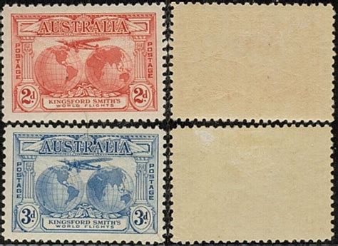 1931 Australia Last Hinged Pair 2d 3d Kingsford Smith World Flights