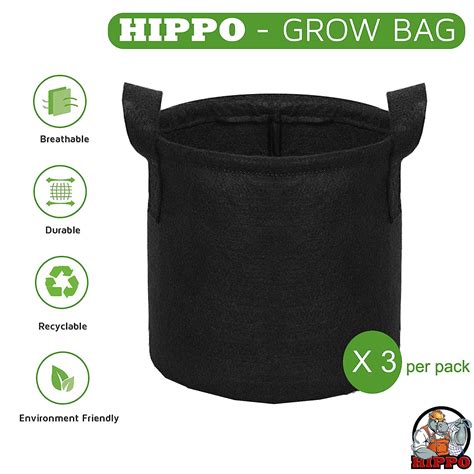 Hippo Grow Bag Pots Non Woven For Plants And Gardening Black