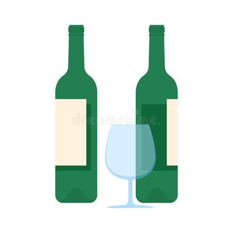 Wine Bottles Pair And Glass Set Of Flat Icons Stock Vector