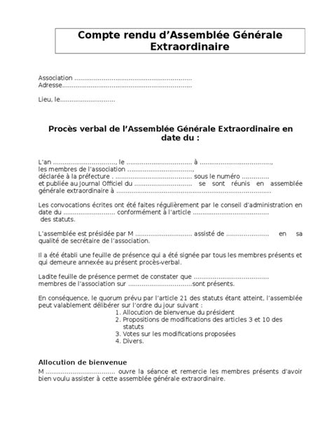 Modele Compte Rendu Ag Extraordinaire | Conseil d ...