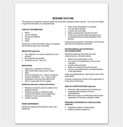 Resume Outline Template 19 For Word And Pdf Format