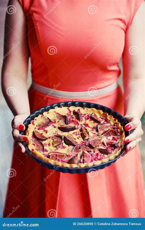 Young Woman Holding Tart Stock Photo Image Of Food Delicious 26620890