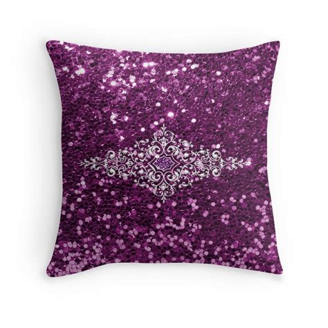 Purple Faux Glitter Silver Jewel Design Throw Pillow By Moondreamsmusic