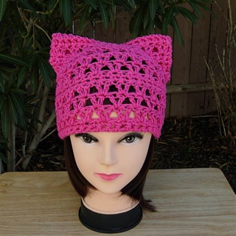 Summer 100 Cotton Pussy Hat Hot Pink Crochet Pussyhat Cat Hat Aftcra