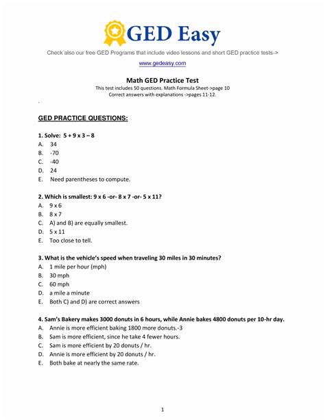 Printable Ged Practice Test