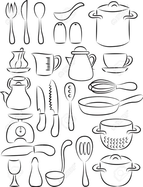 Here, tactile curtains, timber and a black. Stock Vector in 2020 | Cooking utensils set, Utensil set ...