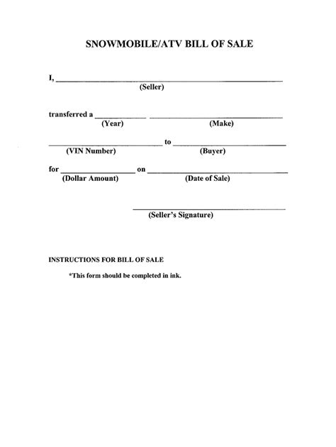 Snowmobile Bill Of Sale Fill Out And Sign Online Dochub