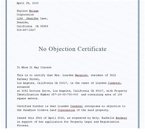 Free No Objection Certificate Templates Free Word Templates