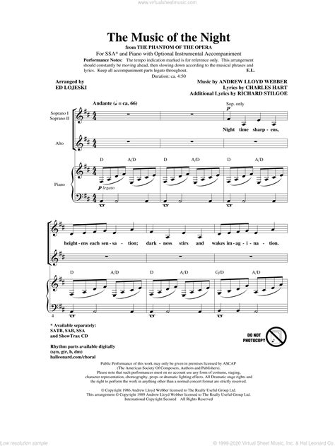 Sheet music download is a site dedicated to all amateur music performers around the world, giving them the opportunity the film was written and directed by joel schumacher and webber and webber produced the film. Webber - The Music Of The Night (from The Phantom Of The Opera) sheet music for choir (SSA ...