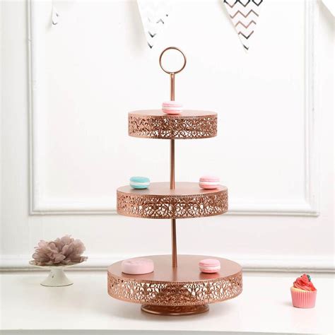 12″ l x 12″ w x 21″ h top tier diameter: 23" Tall - Blush | Rose Gold Metal Reversible Tiered ...