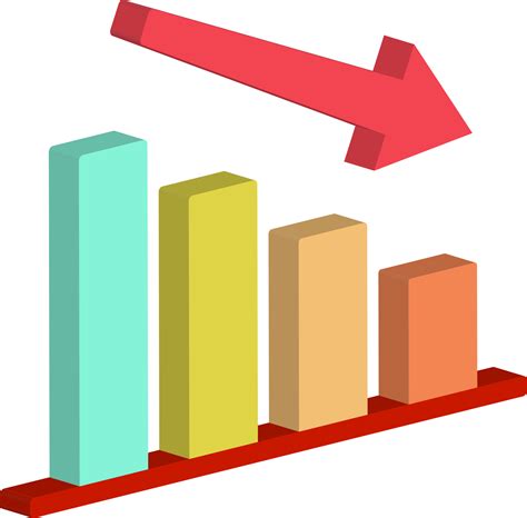 3d Icon Of Decreasing Or Declining Bar Chart Graph With Red Arrow Going