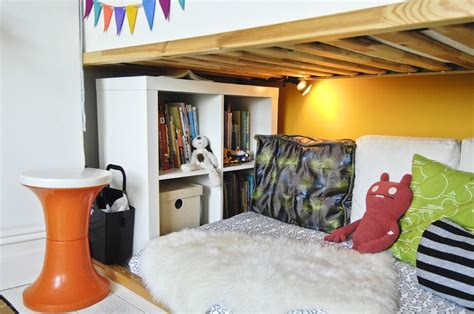 I have always wanted a loft bed. white IKEA Expedit bookcase used in kids' reading den under the KURA loft bed | Kallax kids room ...