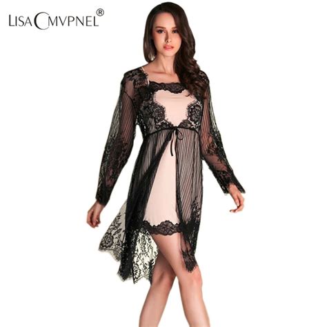 Lisacmvpnel Autumn New Superfine Fiber Breathable Soft Women Robenightgown Pajamas Sexy Lace