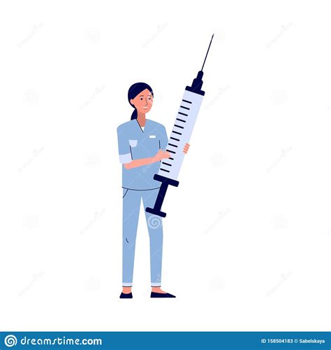 Cartoon Nurse Holding A Giant Syringe With Medicine Stock Vector