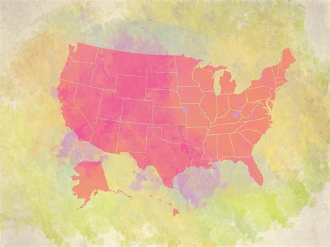 United States Map Red And Watercolor Digital Art By Paulette B Wright