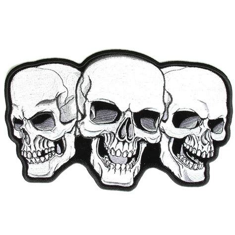 3 Skulls Patch Embroidered Skull Patch Heat Seal Backing