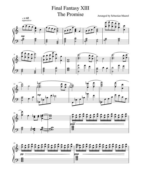 Final Fantasy Xiii The Promise Piano Arrangement Sheet Music For