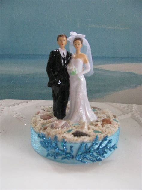Bride And Groom Beach Wedding Cake Topper Seashell Wedding Etsy