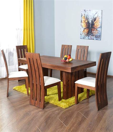 Wooden dining table + 6 chairs 3.5 cm thick table legs. Ethnic India Art Barcelona 6 Seater Dining Sets with Table ...