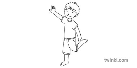 Vaikas Stovi Ant Vienos Kojos 2 Juoda Balta Illustration Twinkl