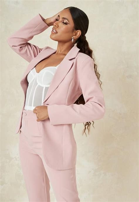 Pink Co Ord Tailored Skinny Fit Blazer Pant Suits For Women Pink Suits Women Woman Suit Fashion