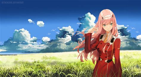 Обои на рабочий стол Zero Two Зеро Ту из аниме Darling In The Franxx