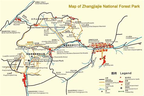 Zhangjiajie National Forest Park Map Maps Of Zhangjiajie