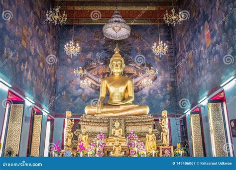Ancient Golden Buddha In Church At Wat Ratchanadda Temple In Bangkok