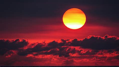 Sunset Sun Red Clouds Sea 4k Hd Wallpaper