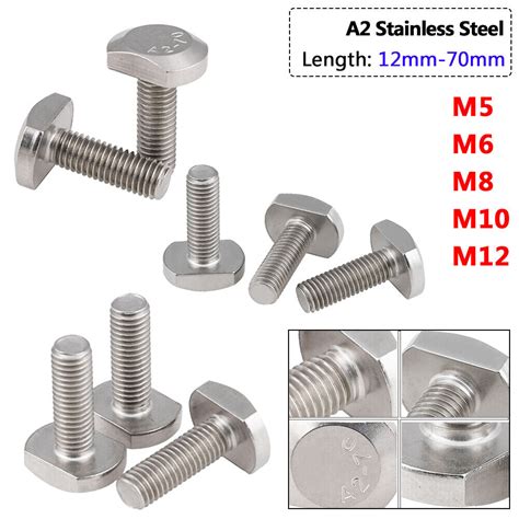 T Slot Bolts M5 M6 M8 M10 M12 T Track Bolts 12mm To 70mm Long A2