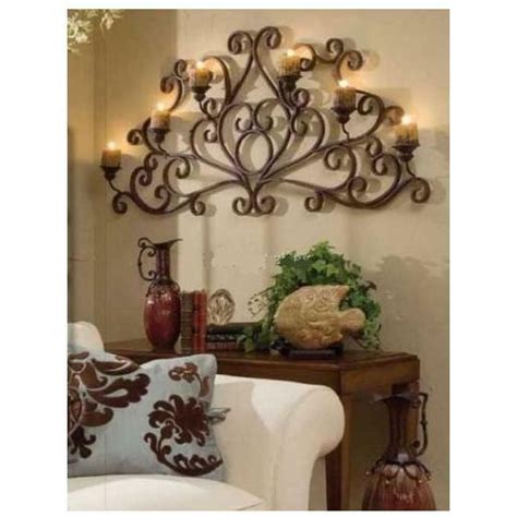 Scrolled Metal Wall Candleholder Wrought Iron Large Candle ...