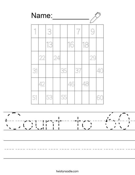 Count To 60 Worksheet Twisty Noodle