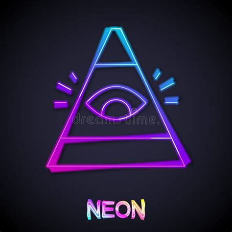 glowing neon line masons symbol all seeing eye of god icon isolated on black background the eye