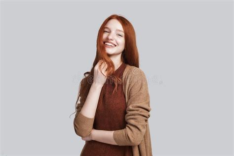 Sunny Girl Portrait Of Positive And Cute Young Redhead Lady In Casual