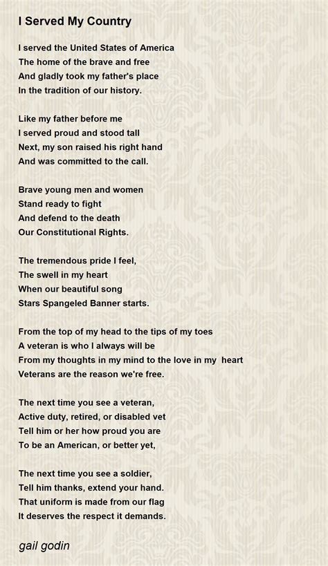 I Served My Country I Served My Country Poem By Gail Godin