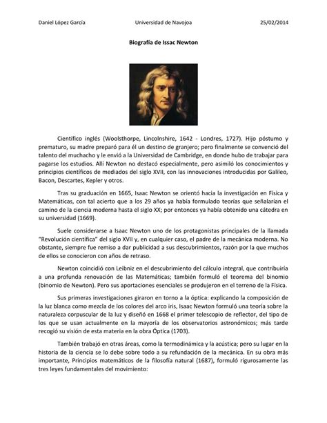 Biografía De Issac Newton By Daniel López García Issuu