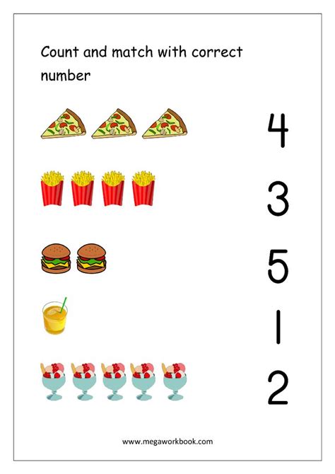 Math Worksheet Count And Match With Number 1 5 Kindergarten Math