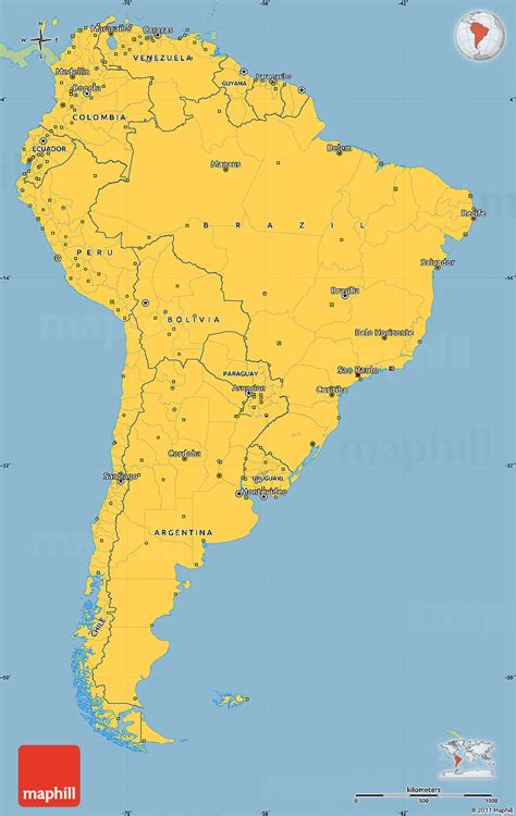 Savanna Style Simple Map Of South America Single Color Outside