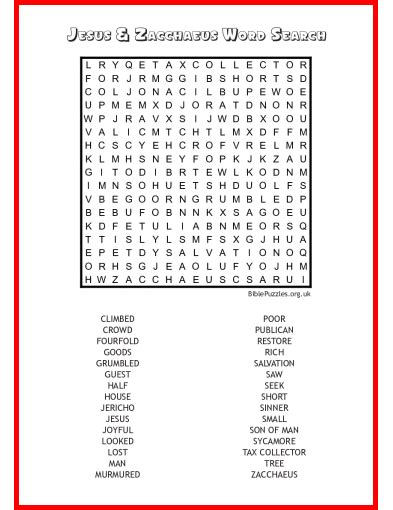 However she has a little difficulty seeing all those little letters as she has gotten older. Jesus & Zacchaeus Bible Wordsearch Puzzle | BiblePuzzles.com