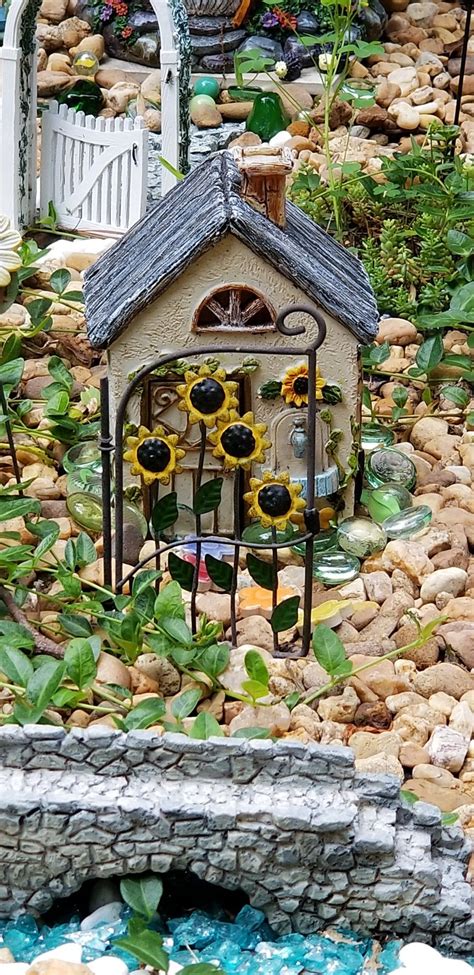 Fairy Garden Sunflower Fairy House And Gate Fairy House Fairy Garden