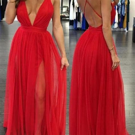Sexy Deep V Neck Floor Length Backless Prom Dress Ruched On Luulla