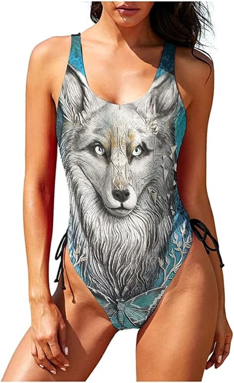 Women S Wolf Swimwear Tie Side High Cut Simple Swimsuit Swim Pool Tummy