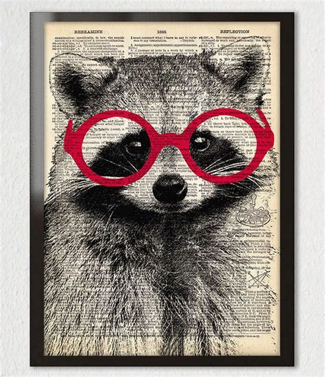 Raccoon Wearing Glasses Art Print Poster Funny Animals Etsy Posters